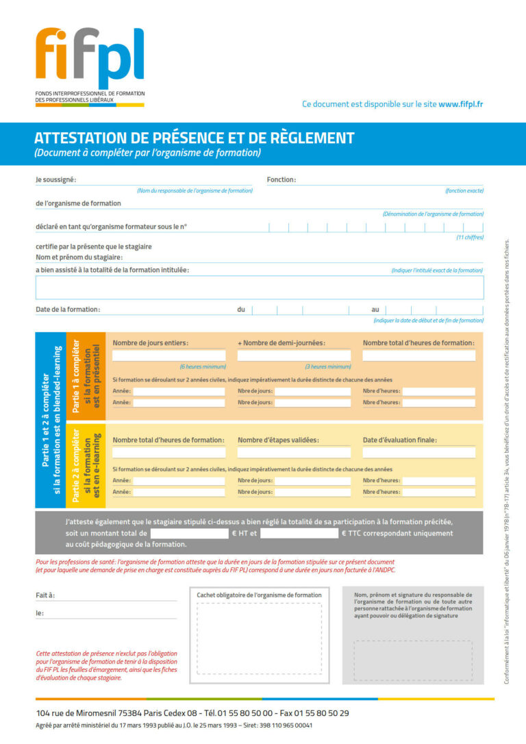 attestation de formation FIFPL ergo